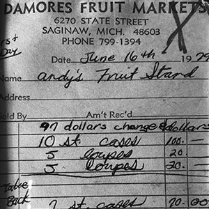 1979 Damore's Fruit Market receipt